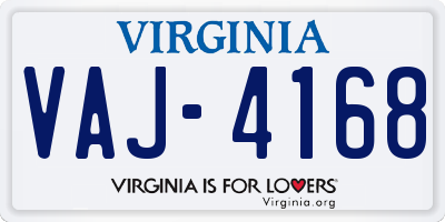 VA license plate VAJ4168