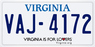 VA license plate VAJ4172