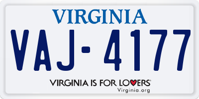 VA license plate VAJ4177