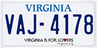 VA license plate VAJ4178