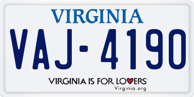 VA license plate VAJ4190