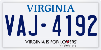 VA license plate VAJ4192