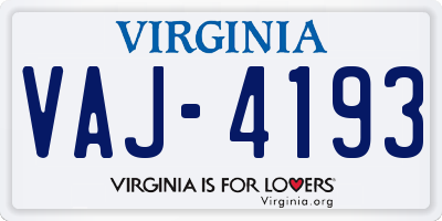 VA license plate VAJ4193