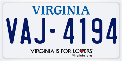 VA license plate VAJ4194