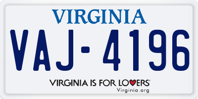 VA license plate VAJ4196