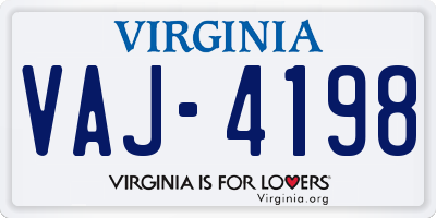 VA license plate VAJ4198