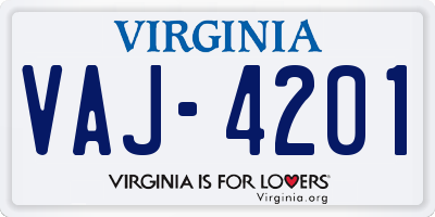 VA license plate VAJ4201