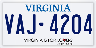 VA license plate VAJ4204
