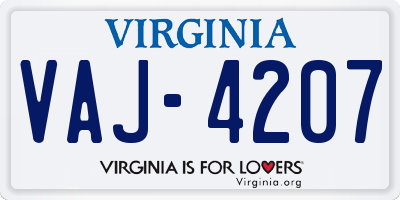 VA license plate VAJ4207