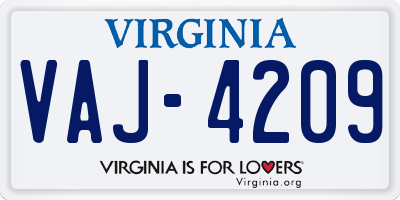 VA license plate VAJ4209