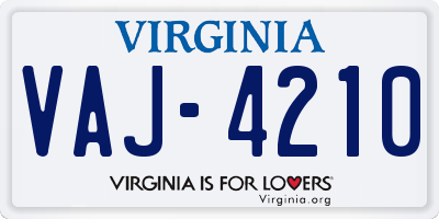 VA license plate VAJ4210