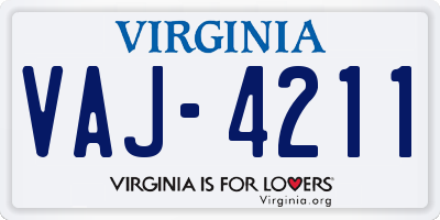 VA license plate VAJ4211