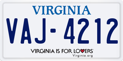 VA license plate VAJ4212