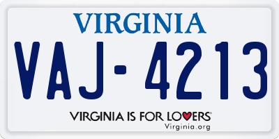 VA license plate VAJ4213
