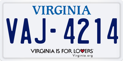 VA license plate VAJ4214