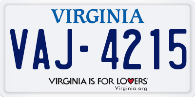 VA license plate VAJ4215