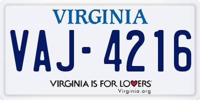 VA license plate VAJ4216