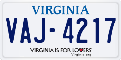 VA license plate VAJ4217