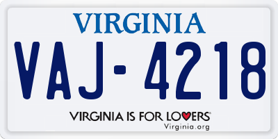 VA license plate VAJ4218