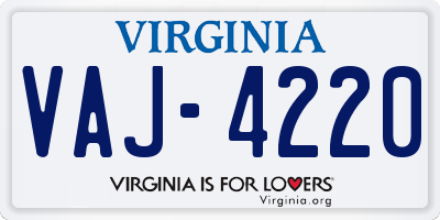 VA license plate VAJ4220