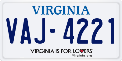 VA license plate VAJ4221