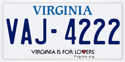 VA license plate VAJ4222