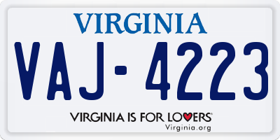 VA license plate VAJ4223