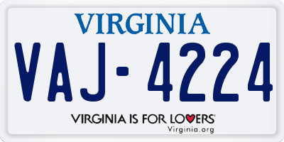 VA license plate VAJ4224