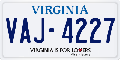 VA license plate VAJ4227