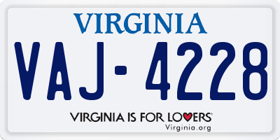 VA license plate VAJ4228