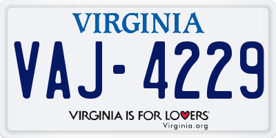 VA license plate VAJ4229