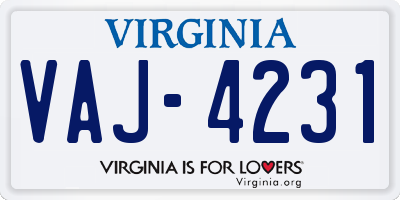 VA license plate VAJ4231