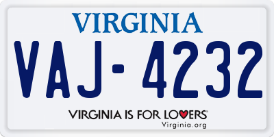 VA license plate VAJ4232