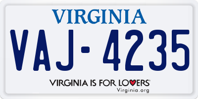 VA license plate VAJ4235