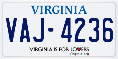 VA license plate VAJ4236