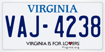 VA license plate VAJ4238