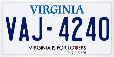 VA license plate VAJ4240