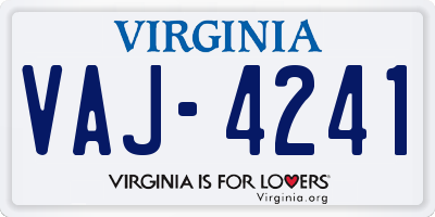 VA license plate VAJ4241