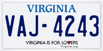 VA license plate VAJ4243