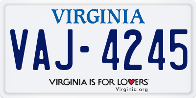 VA license plate VAJ4245