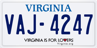 VA license plate VAJ4247
