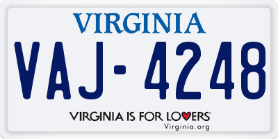 VA license plate VAJ4248