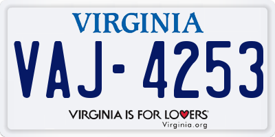 VA license plate VAJ4253