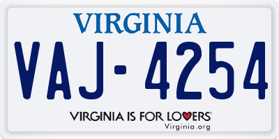 VA license plate VAJ4254