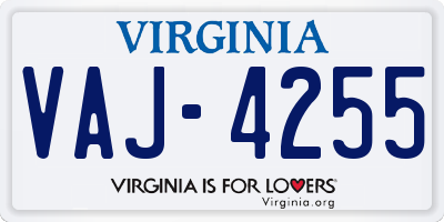 VA license plate VAJ4255