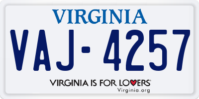 VA license plate VAJ4257