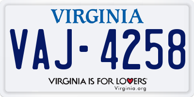 VA license plate VAJ4258