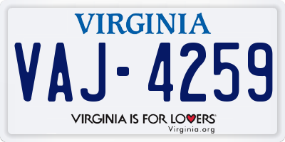 VA license plate VAJ4259