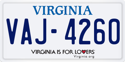VA license plate VAJ4260