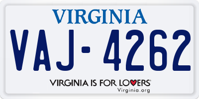 VA license plate VAJ4262